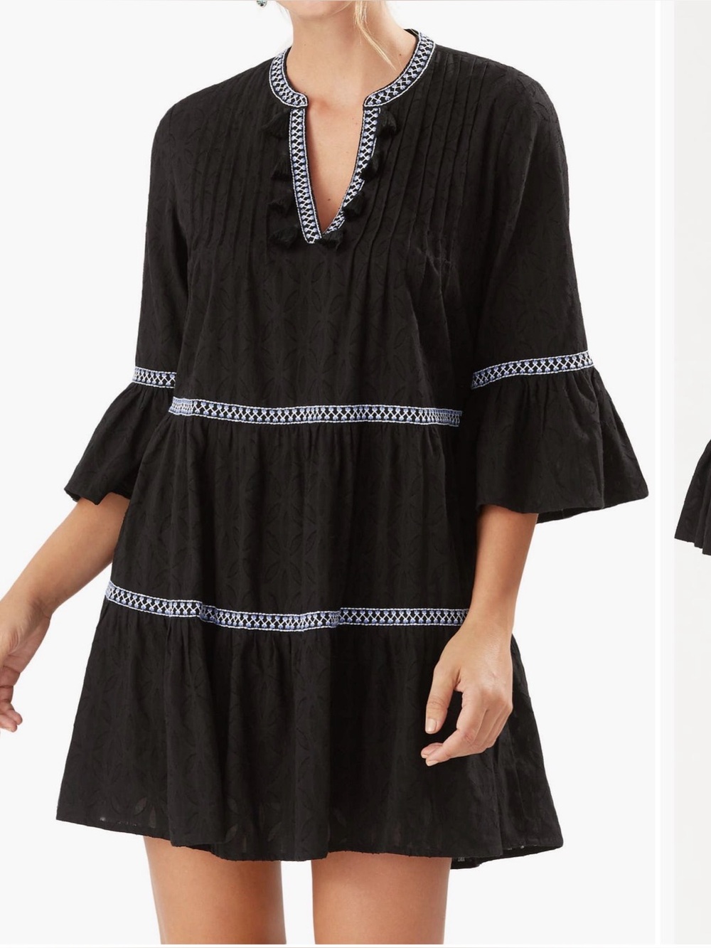 Tommy Bahama Floral Trim Mini Dress/Cover Up Black Small